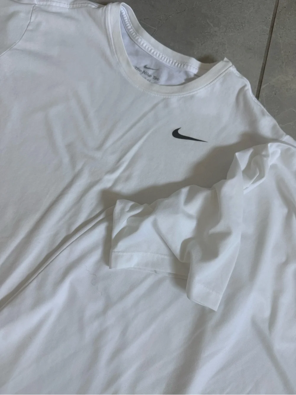 Nike Men’s White Short Sleeve Crew Tee with Black Swoosh